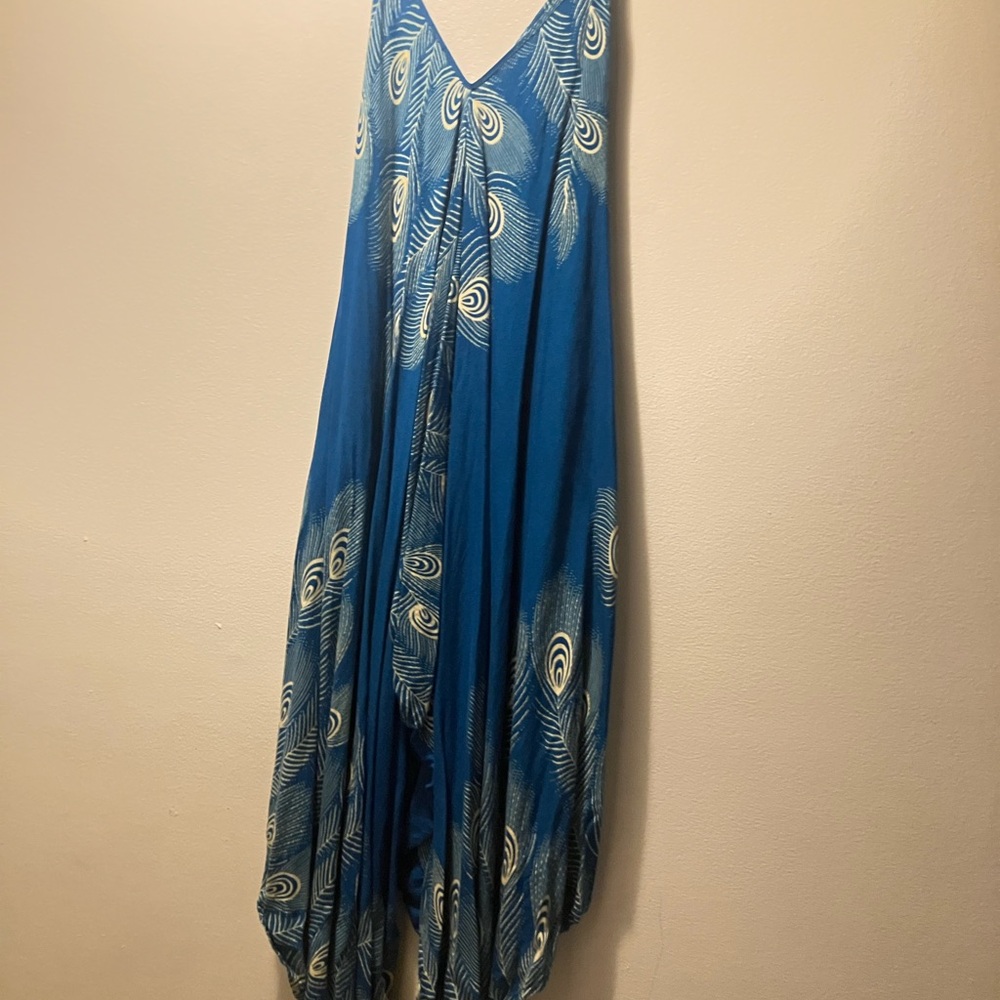 Blue Peacock Feather Jumpsuit